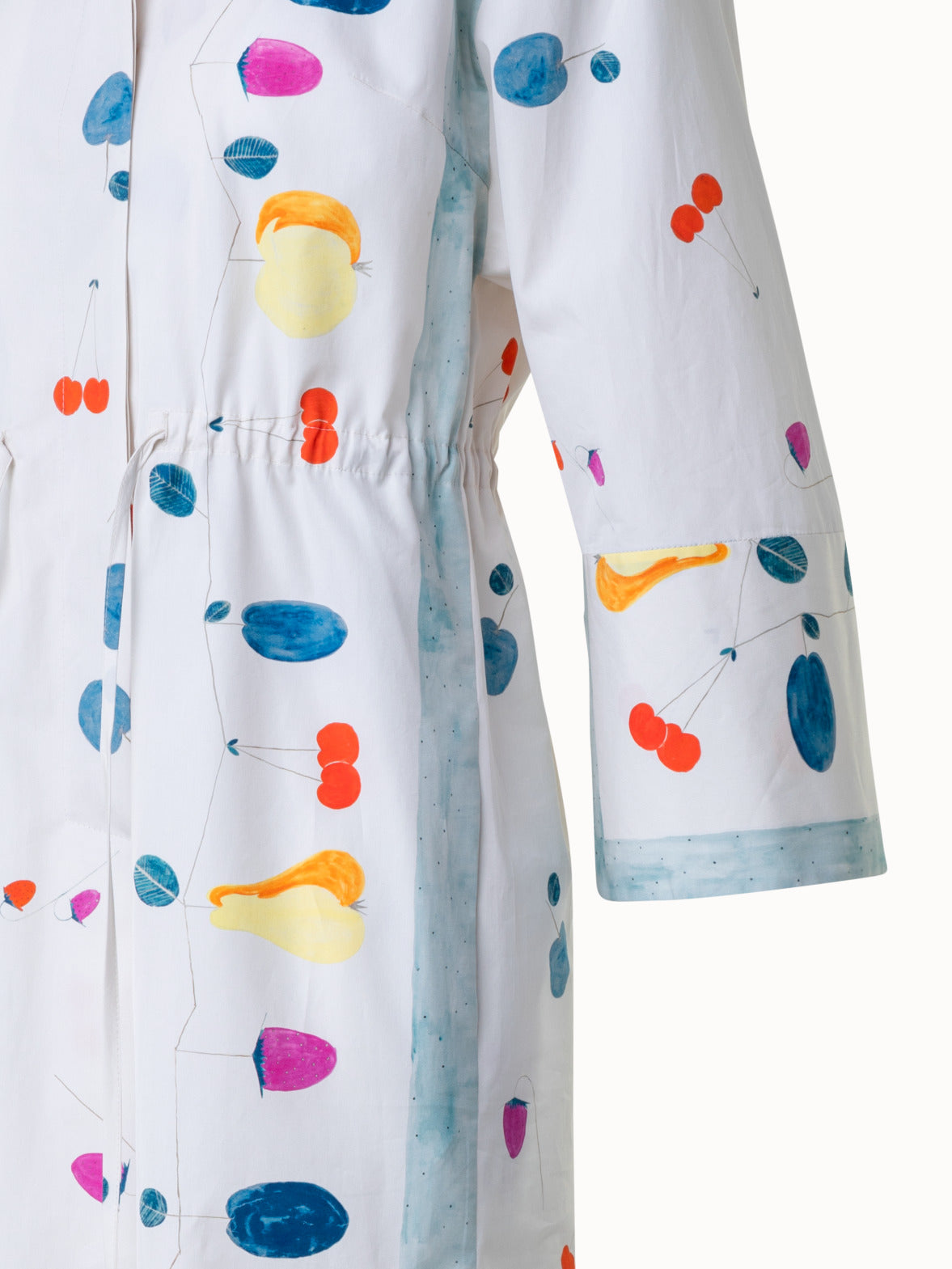 Cotton Midi Shirt Dress with Fruits Print
