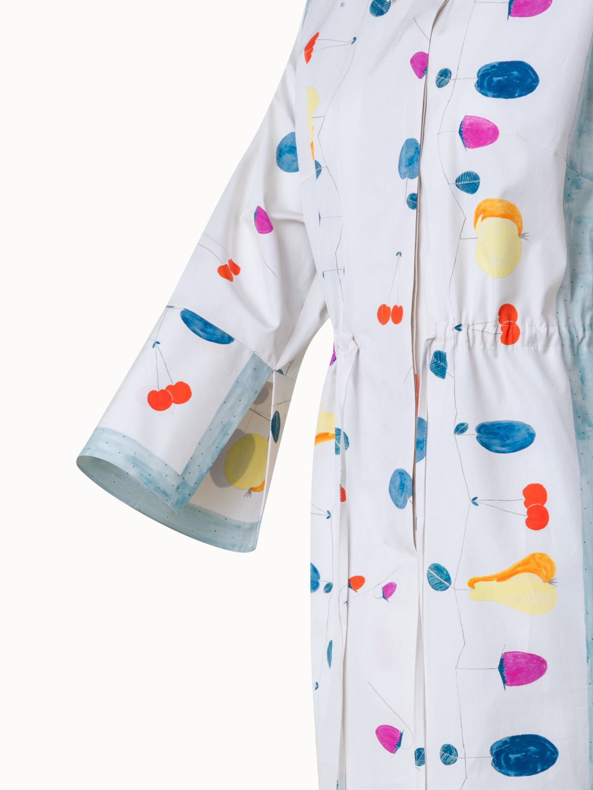 Cotton Midi Shirt Dress with Fruits Print