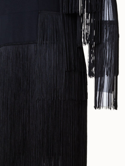 Long Silk Evening Dress with Fringes