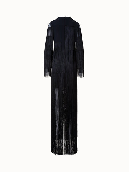Long Silk Evening Dress with Fringes
