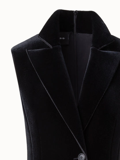 Neoprene Velvet Tuxedo Gown with High Slits