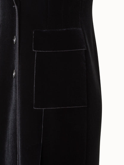 Neoprene Velvet Tuxedo Gown with High Slits