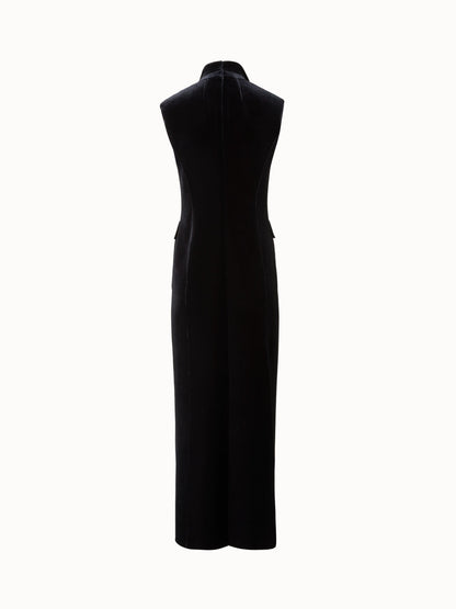 Neoprene Velvet Tuxedo Gown with High Slits