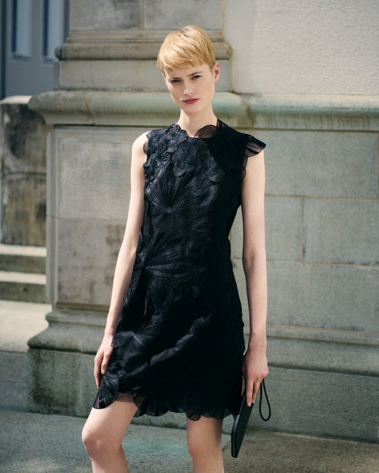 Short Sheath Dress with Poppy Embroidery