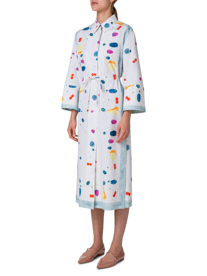 Cotton Midi Shirt Dress with Fruits Print