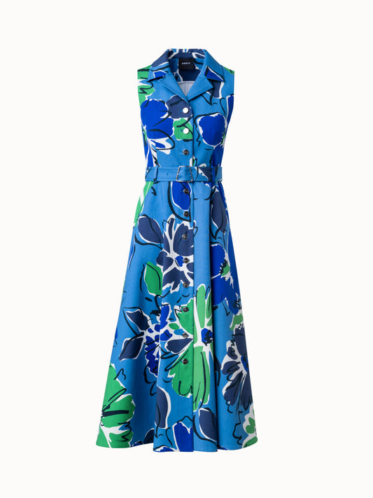 Midi Dress with Sketched Abraham Flower Print