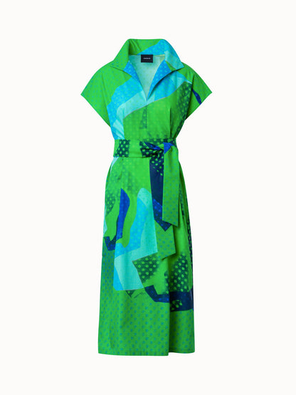 Cotton Shirt Dress with Superimposition Print