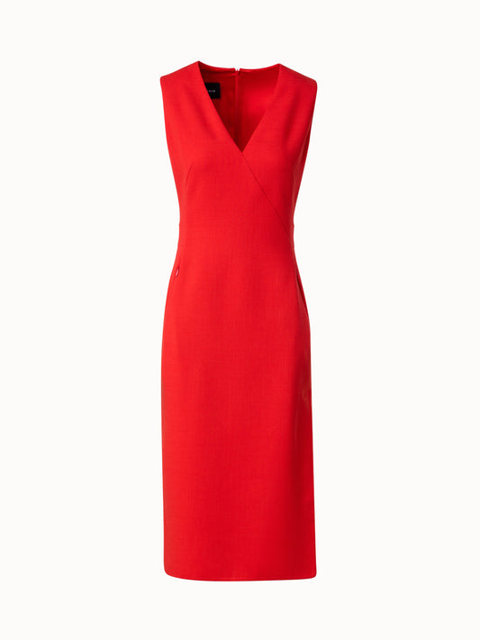 Sleeveless Wool Double-Face V-Neck Sheath Dress