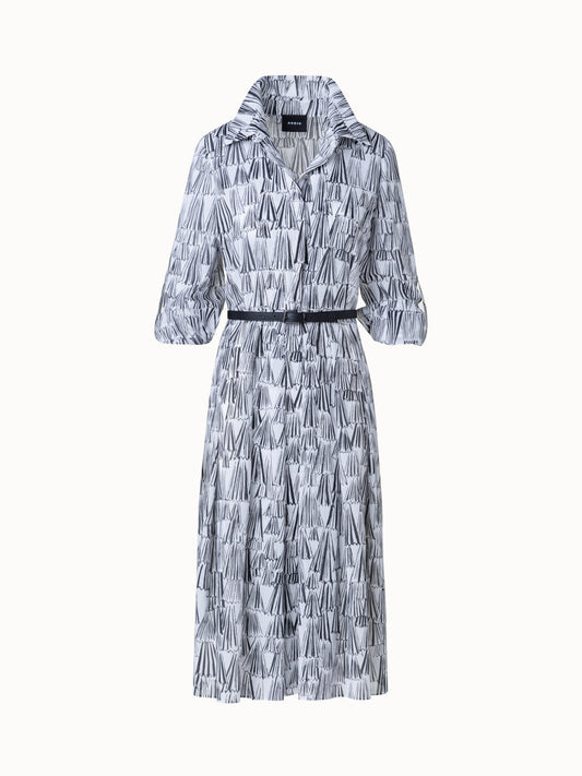 Cotton Shirt Dress with Asagao Print