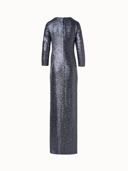 Sequins Jersey Evening Gown with Long Sleeves