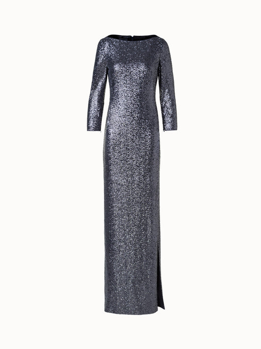 Sequins Jersey Evening Gown with Long Sleeves