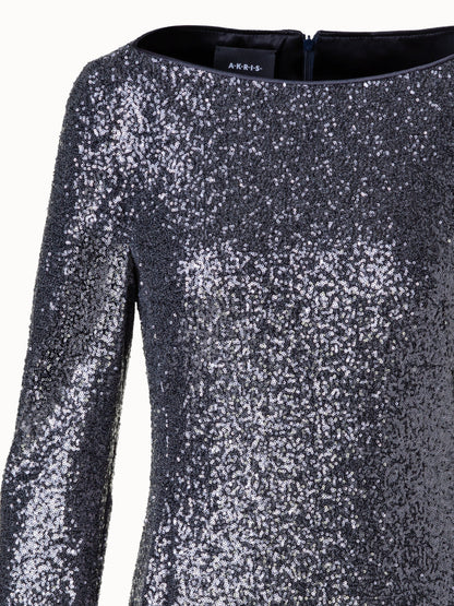 Sequins Jersey Evening Gown with Long Sleeves