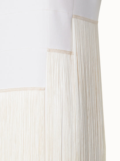 Long Sleeveless Silk Gown with Fringes
