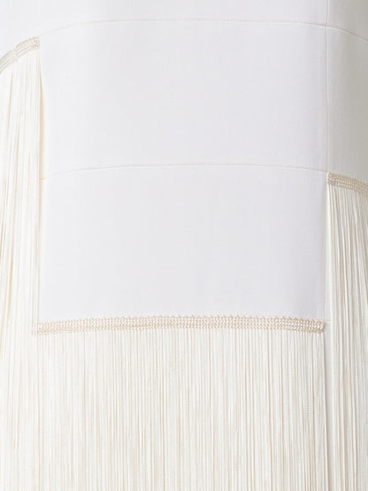 Long Sleeveless Silk Gown with Fringes