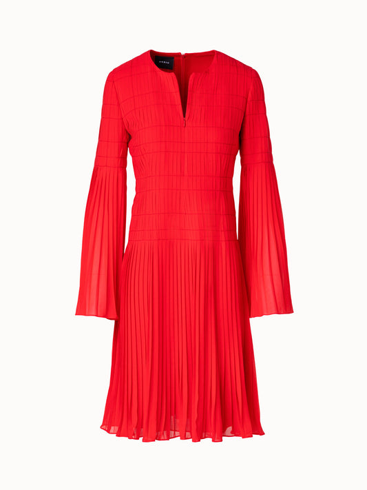 Short Pleated Dress with Long Flared Sleeves