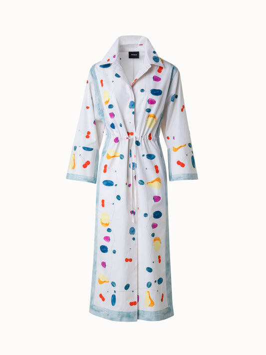 Cotton Midi Shirt Dress with Fruits Print