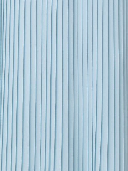 Long Pleated Gown with Long Flared Sleeves