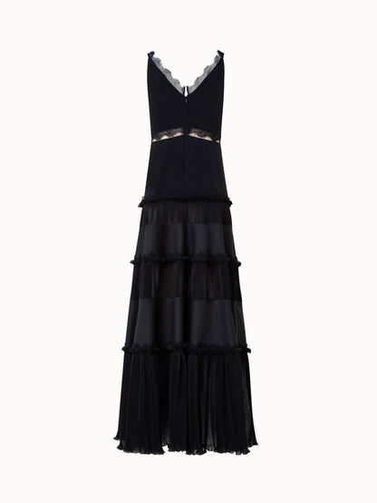 Long Silk Cr¨ºpe Dress with Lace Details