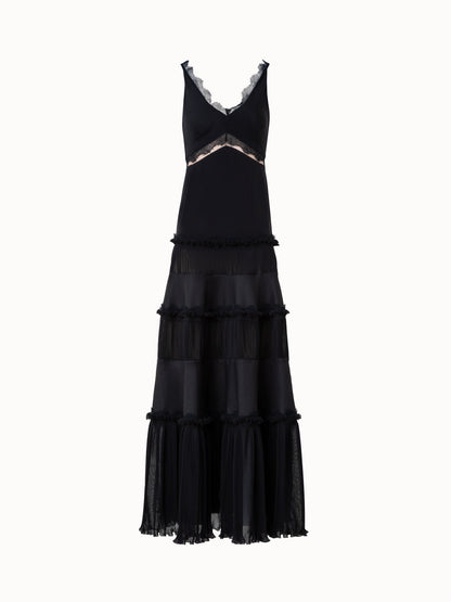 Long Silk Cr¨ºpe Dress with Lace Details