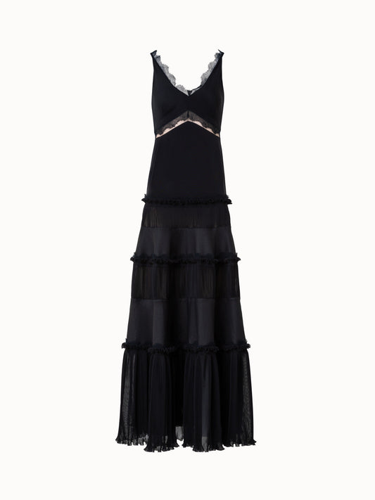 Long Silk Cr¨ºpe Dress with Lace Details