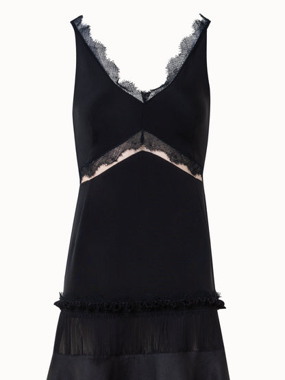 Long Silk Cr¨ºpe Dress with Lace Details