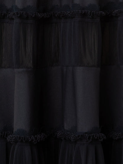 Long Silk Cr¨ºpe Dress with Lace Details