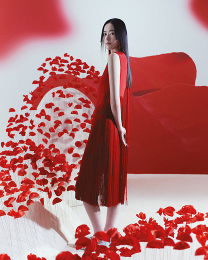 Sleeveless Silk Dress with Fringes